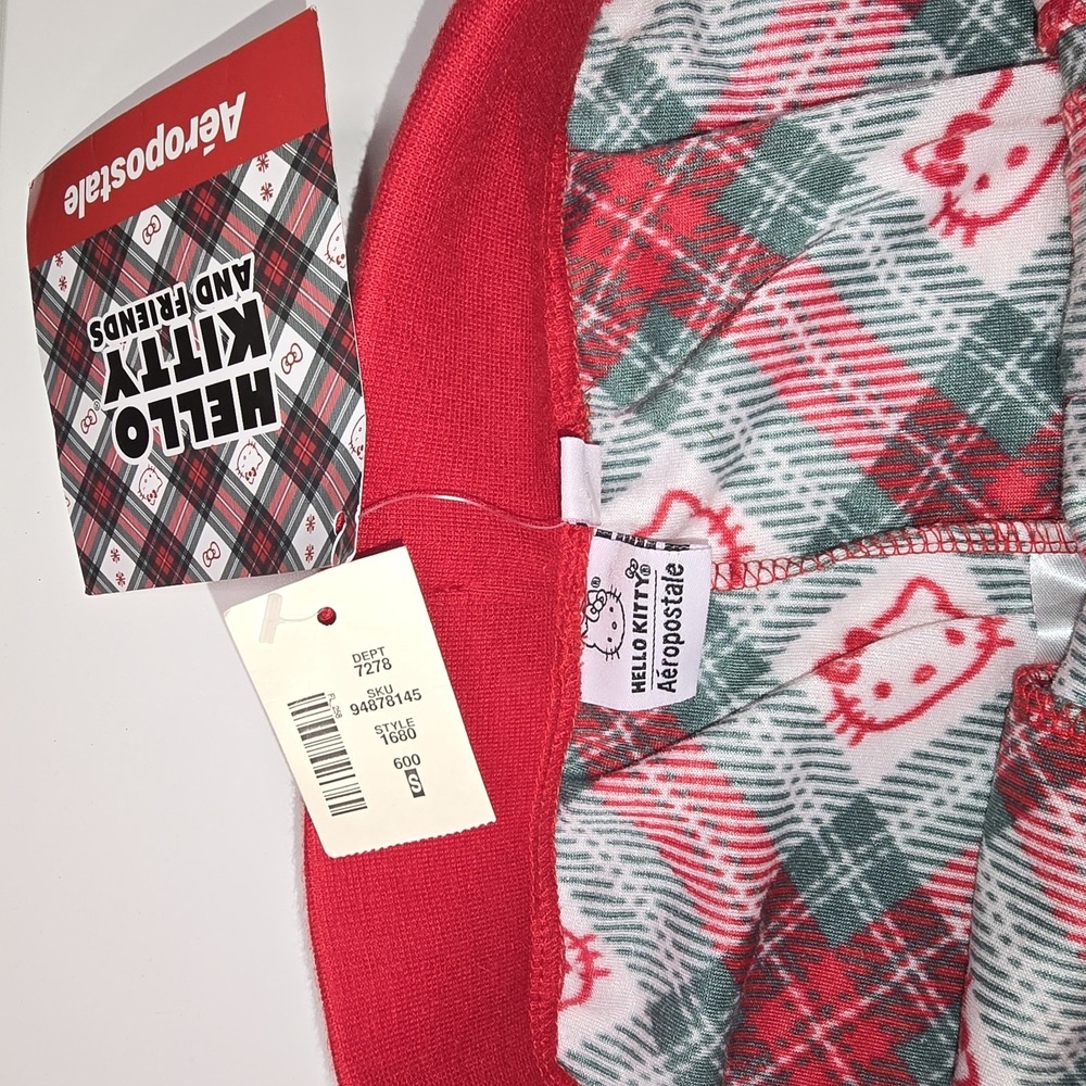 Hello Kitty NWT Holiday Plaid‎ Sleep Pants Aeropostale Red Green Women's Small - Picture 8 of 12